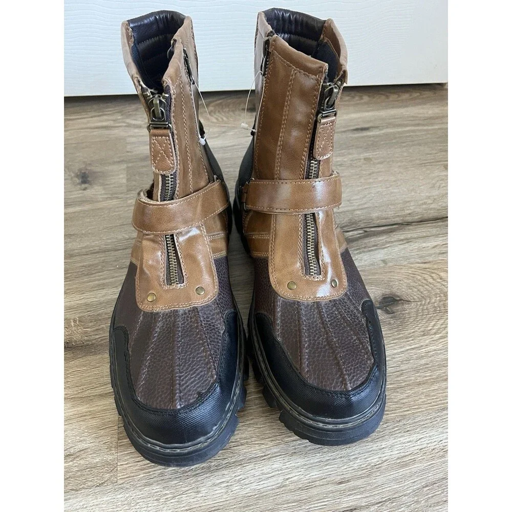 Day Five Casual Lace Brown Black Leather Zip Strap Boots Round Toe Size 12 M